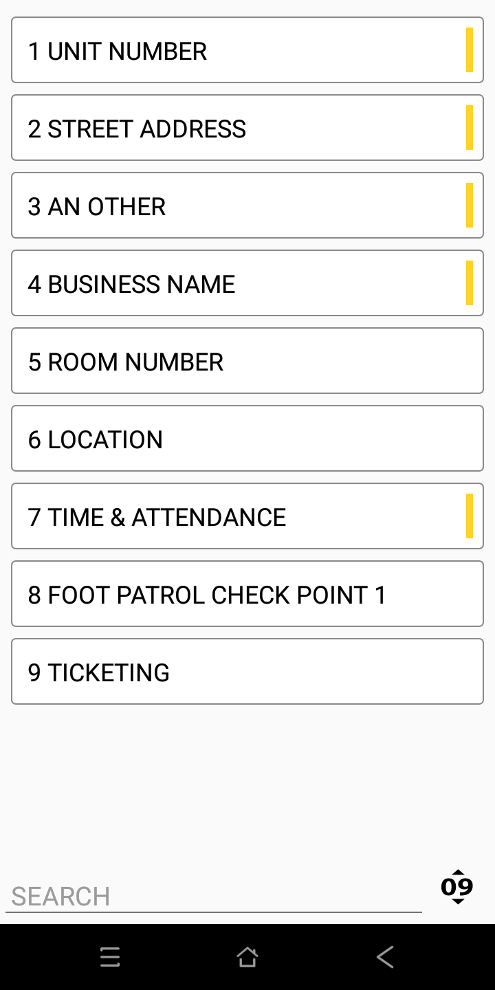 Destination list including unit number, street address and business name